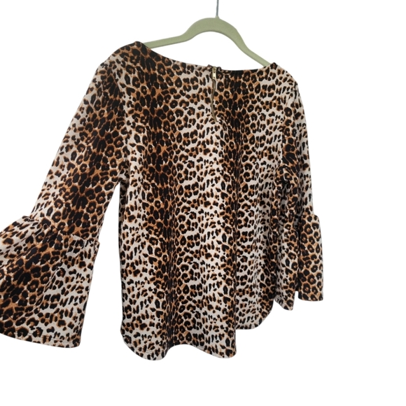Green Envelope Leopard Print Bell Sleeve Top Large Boho Chic Baddie - Picture 6 of 12